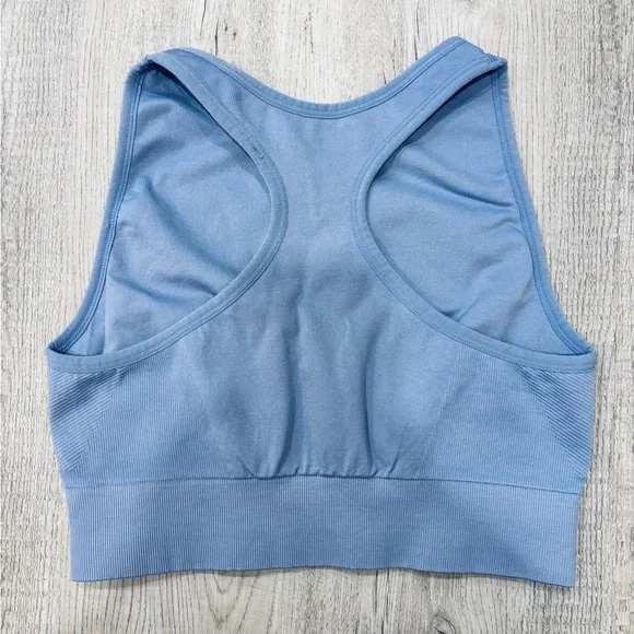 Knix Good to Go High Neck Seamless Blue Sports Bra Small - Picture 3 of 5
